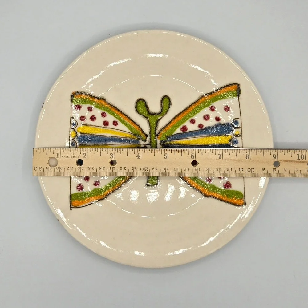 Vintage Crate and Barrel Flutter 9 inch Butterfly Plate Folk‎ Art Boho Colorful